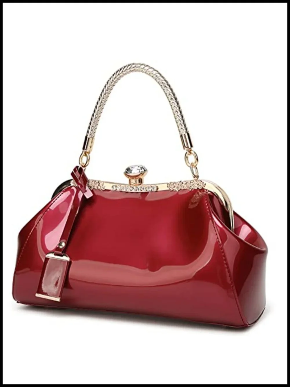 Glossy Patent Faux Leather Top Handle Tote Evening Bag Satchel Purse Women